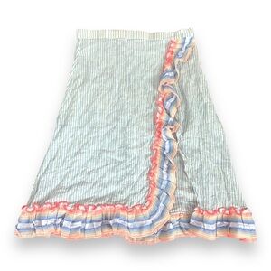 Lemlem Resort Cover Up Midi Skirt Sz XS Cabana Stripe/Rainbow Trim Ruffle